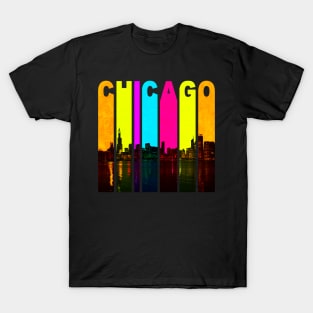 Retro Chicago Illinois Cityscape Skyline T-Shirt